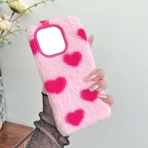 SEHEYA Plüsch Hülle für iPhone 13 Pro Max Flauschige Handyhülle Liebe Herz Hülle Flaumig Kunstfell Dünne Weich TPU Silikon Pompom Flauschig Schutzhülle Damen Case - Rosa von SEHEYA