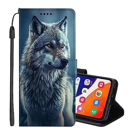 SEHEYA für Honor Magic 5 Lite 5G Handyhülle mit Motiv PU Leder Handytasche Klapphülle Magnetverschluss Schutzhülle 3 Kartenhüllen Handy Hülle Cover, Wolf von SEHEYA