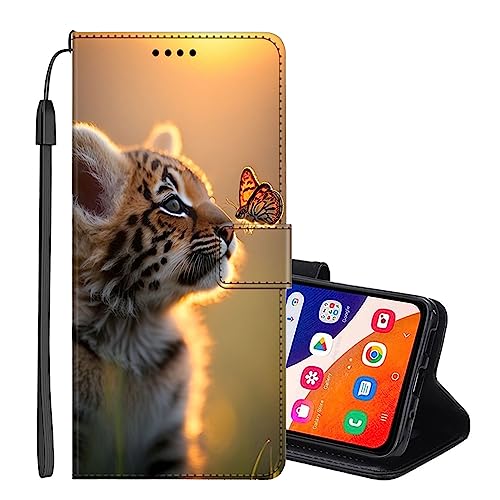 SEHEYA für Samsung Galaxy A11 / M11 Handyhülle mit Motiv PU Leder Handytasche Klapphülle Magnetverschluss Schutzhülle 3 Kartenhüllen Handy Hülle Cover, Tiger Schmetterling von SEHEYA