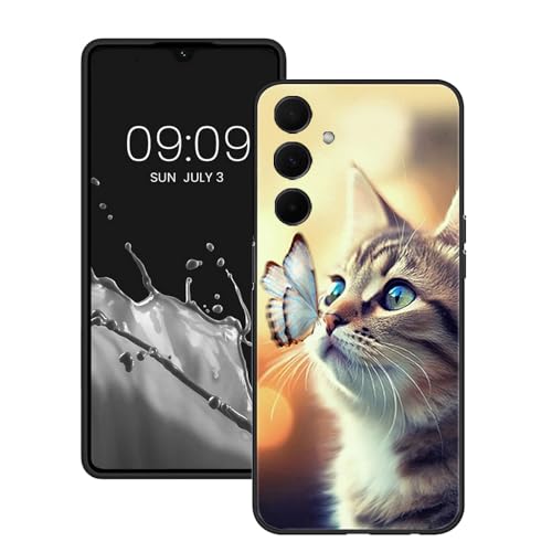 SEHEYA kompatible mit Samsung Galaxy A35 5G Hülle Matte Schwarz TPU Silikon Handyhülle Schön Muster Motiv Case Flache Kante Ultra Dünne Weiche Schutzhülle, Schmetterling Katze von SEHEYA