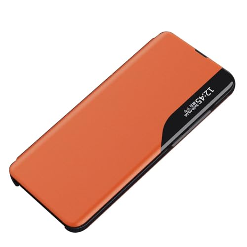 SEIAIYG Handyhüllen für Samsung Galaxy S25 Edge Hülle, [Intelligente Ansicht] Stilvoll Klappbar PU Leder Stoßfest Schutzhülle Case mit Standfunktion (Orange) von SEIAIYG