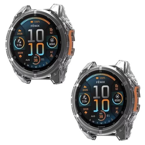 SEIAIYG Hülle Kompatibel mit Garmin Fenix 8 47mm, [2 Stück] Weiche TPU Stoßfeste Schutzhülle für Uhrenlünette - Transparent + Transparent von SEIAIYG