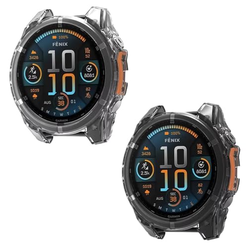 SEIAIYG Hülle Kompatibel mit Garmin Fenix 8 51mm, [2 Stück] Weiche TPU Stoßfeste Schutzhülle für Uhrenlünette - Schwarz + Transparent von SEIAIYG