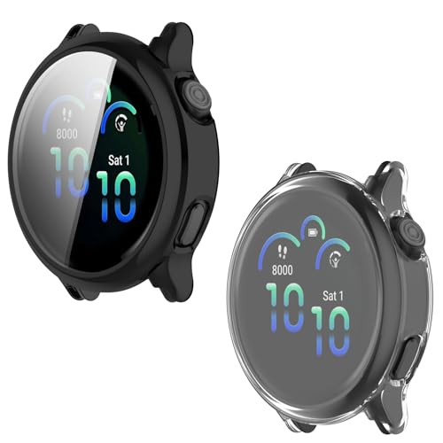 SEIAIYG Hülle Kompatibel mit Garmin vivoactive 6, [2 Stück] Weiche TPU Anti-Kratz Schutzhülle, Vollverkleidung Gehäuse - Schwarz + Transparent von SEIAIYG