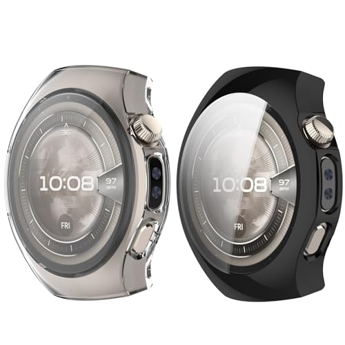 SEIAIYG Hülle Kompatibel mit Huawei Watch 5 42mm, [2 Stück] Weiche TPU Anti-Kratz Schutzhülle, Vollverkleidung Gehäuse - Schwarz + Transparent von SEIAIYG