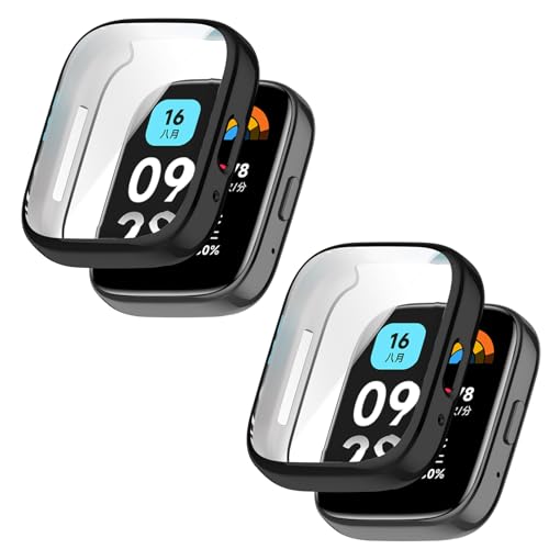 SEIAIYG Hülle Kompatibel mit Xiaomi Redmi Watch 3 Active, [2 Stück] Weiche TPU Anti-Kratz Schutzhülle, Vollverkleidung Gehäuse - Schwarz + Schwarz von SEIAIYG
