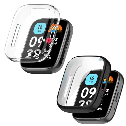 SEIAIYG Hülle Kompatibel mit Xiaomi Redmi Watch 3 Active, [2 Stück] Weiche TPU Anti-Kratz Schutzhülle, Vollverkleidung Gehäuse - Schwarz + Transparent von SEIAIYG