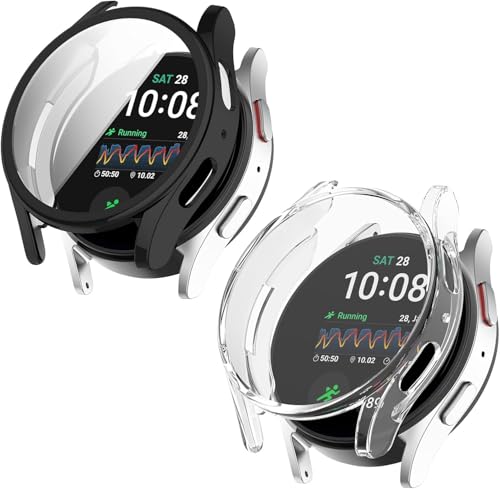 SEIAIYG Hülle für Samsung Galaxy Watch 7 44mm, [2 Stück] Weiche Ultradünne TPU Silikonhülle Vollständige Abdeckung Schutzhülle, Cover Case für Samsung Galaxy Watch 7 44mm - Schwarz + Transparent von SEIAIYG