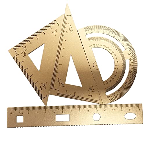 4 Stück Gold Mathematik Geometrie Werkzeug Aluminiumlegierung Dreieck Lineal Quadrat Set Student Supplies Zeichenset inkl. Winkelmesser von SEIWEI