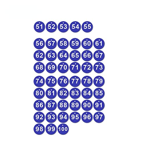 Nummernschilder 51–100, 35 mm, rund, nummeriert, Kunststoff, kleine Schlüsselanhänger, 50 nummerierte Schlüsselanhänger für Schlafsaal-Schlüssel, Hausschließfächer, Dunkelblau von SEIWEI