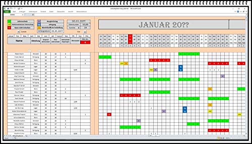 Urlaubsplaner Dienstplan für 2025 2026 u.s.w. Personalplaner Excel keine Folgekosten von SEK