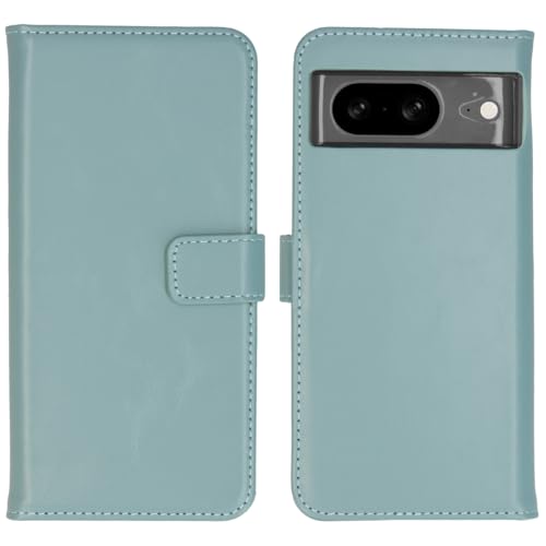 SELENCIA Bookcase Hülle kompatibel mit Google Pixel 8 – Era Leder Handytasche Side Flip Case – Handyhülle aus Rindsleder in Hellblau [3 Kartenfächer, Magnetverschluss] von SELENCIA