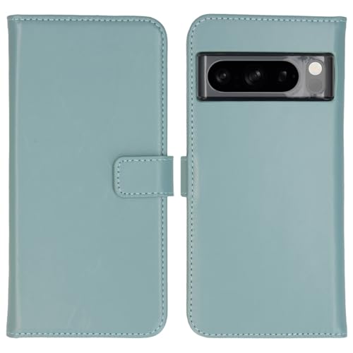 SELENCIA Bookcase Hülle kompatibel mit Google Pixel 8 Pro – Era Leder Handytasche Side Flip Case – Handyhülle aus Rindsleder in Hellblau [3 Kartenfächer, Magnetverschluss] von SELENCIA