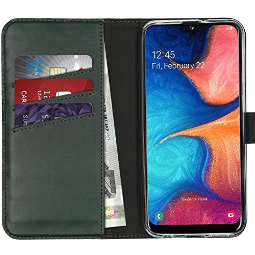 SELENCIA Bookcase Hülle kompatibel mit Samsung Galaxy A20e – Era Leder Handytasche Side Flip Case – Handyhülle aus Rindsleder in Grün [3 Kartenfächer, Magnetverschluss] von SELENCIA