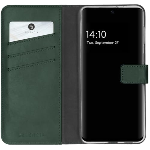 SELENCIA Bookcase Hülle kompatibel mit Samsung Galaxy A32 (4G) – Era Leder Handytasche Side Flip Case – Handyhülle aus Rindsleder in Grün [3 Kartenfächer, Magnetverschluss] von SELENCIA