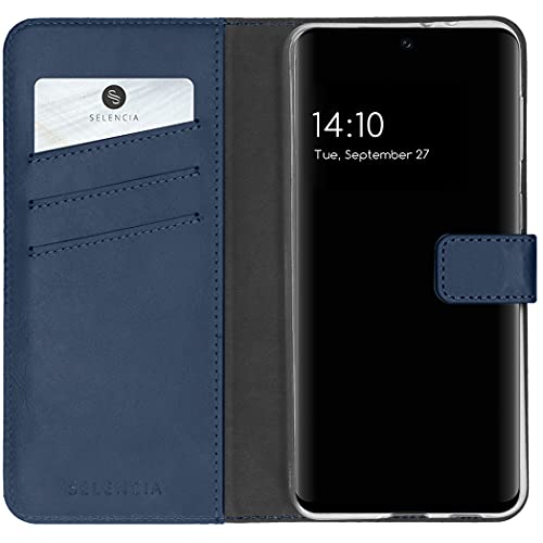 SELENCIA Bookcase Hülle kompatibel mit Samsung Galaxy A32 (5G) – Era Leder Handytasche Side Flip Case – Handyhülle aus Rindsleder in Blau [3 Kartenfächer, Magnetverschluss] von SELENCIA