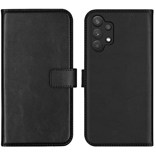 SELENCIA Bookcase Hülle kompatibel mit Samsung Galaxy A32 (5G) – Era Leder Handytasche Side Flip Case – Handyhülle aus Rindsleder in Schwarz [3 Kartenfächer, Magnetverschluss] von SELENCIA