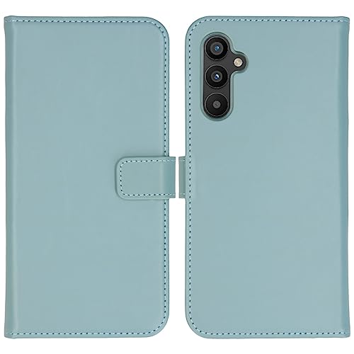 SELENCIA Bookcase Hülle kompatibel mit Samsung Galaxy A34 (5G) – Era Leder Handytasche Side Flip Case – Handyhülle aus Rindsleder in Hellblau [3 Kartenfächer, Magnetverschluss] von SELENCIA