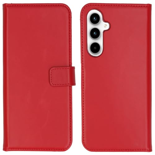 SELENCIA Bookcase Hülle kompatibel mit Samsung Galaxy A35 – Era Leder Handytasche Side Flip Case – Handyhülle aus Rindsleder in Rot [3 Kartenfächer, Magnetverschluss] von SELENCIA