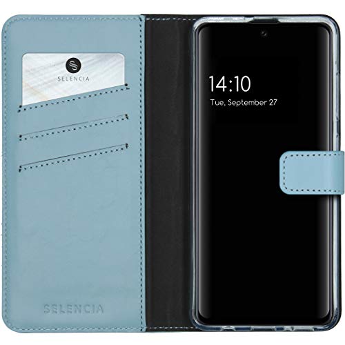 SELENCIA Bookcase Hülle kompatibel mit Samsung Galaxy A51 – Era Leder Handytasche Side Flip Case – Handyhülle aus Rindsleder in Hellblau [3 Kartenfächer, Magnetverschluss] von SELENCIA