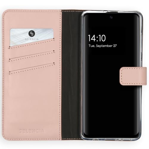SELENCIA Bookcase Hülle kompatibel mit Samsung Galaxy A51 – Era Leder Handytasche Side Flip Case – Handyhülle aus Rindsleder in Rosa [3 Kartenfächer, Magnetverschluss] von SELENCIA