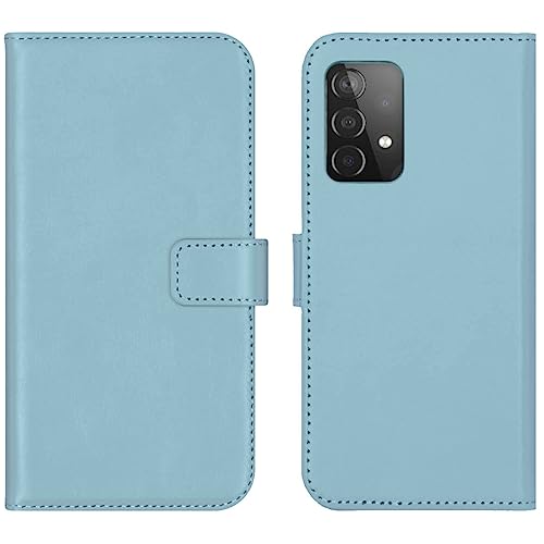 SELENCIA Bookcase Hülle kompatibel mit Samsung Galaxy A52(4G/5G)/A52s – Era Leder Handytasche Side Flip Case – Handyhülle aus Rindsleder in Hellblau [3 Kartenfächer, Magnetverschluss] von SELENCIA
