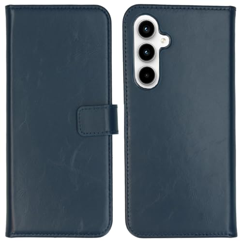 SELENCIA Bookcase Hülle kompatibel mit Samsung Galaxy A55 – Era Leder Handytasche Side Flip Case – Handyhülle aus Rindsleder in Blau [3 Kartenfächer, Magnetverschluss] von SELENCIA
