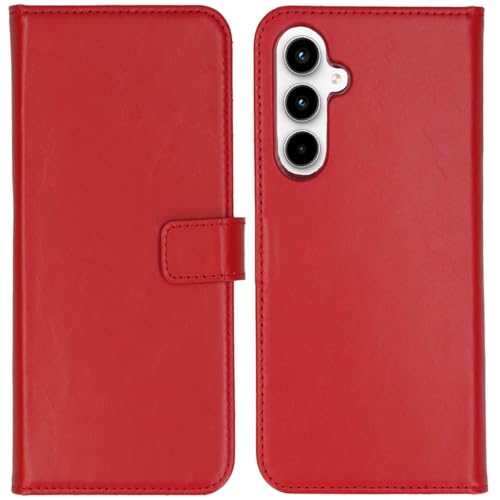 SELENCIA Bookcase Hülle kompatibel mit Samsung Galaxy A55 – Era Leder Handytasche Side Flip Case – Handyhülle aus Rindsleder in Rot [3 Kartenfächer, Magnetverschluss] von SELENCIA