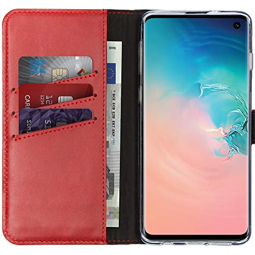 SELENCIA Bookcase Hülle kompatibel mit Samsung Galaxy S10 – Era Leder Handytasche Side Flip Case – Handyhülle aus Rindsleder in Rot [3 Kartenfächer, Magnetverschluss] von SELENCIA