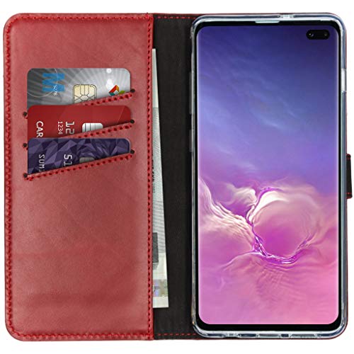 SELENCIA Bookcase Hülle kompatibel mit Samsung Galaxy S10 Plus – Era Leder Handytasche Side Flip Case – Handyhülle aus Rindsleder in Rot [3 Kartenfächer, Magnetverschluss] von SELENCIA