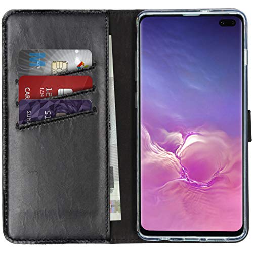 SELENCIA Bookcase Hülle kompatibel mit Samsung Galaxy S10 Plus – Era Leder Handytasche Side Flip Case – Handyhülle aus Rindsleder in Schwarz [3 Kartenfächer, Magnetverschluss] von SELENCIA