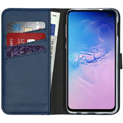 SELENCIA Bookcase Hülle kompatibel mit Samsung Galaxy S10e – Era Leder Handytasche Side Flip Case – Handyhülle aus Rindsleder in Blau [3 Kartenfächer, Magnetverschluss] von SELENCIA