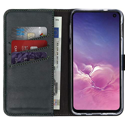 SELENCIA Bookcase Hülle kompatibel mit Samsung Galaxy S10e – Era Leder Handytasche Side Flip Case – Handyhülle aus Rindsleder in Grün [3 Kartenfächer, Magnetverschluss] von SELENCIA