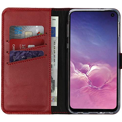 SELENCIA Bookcase Hülle kompatibel mit Samsung Galaxy S10e – Era Leder Handytasche Side Flip Case – Handyhülle aus Rindsleder in Rot [3 Kartenfächer, Magnetverschluss] von SELENCIA