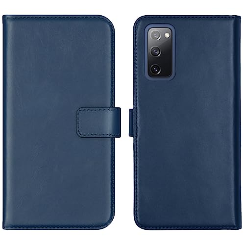 SELENCIA Bookcase Hülle kompatibel mit Samsung Galaxy S20 FE – Era Leder Handytasche Side Flip Case – Handyhülle aus Rindsleder in Blau [3 Kartenfächer, Magnetverschluss] von SELENCIA