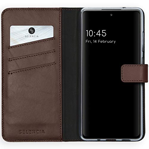 SELENCIA Bookcase Hülle kompatibel mit Samsung Galaxy S20 FE – Era Leder Handytasche Side Flip Case – Handyhülle aus Rindsleder in Braun [3 Kartenfächer, Magnetverschluss] von SELENCIA
