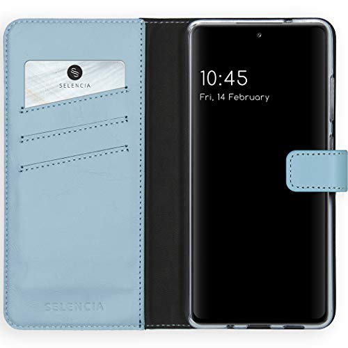 SELENCIA Bookcase Hülle kompatibel mit Samsung Galaxy S20 FE – Era Leder Handytasche Side Flip Case – Handyhülle aus Rindsleder in Hellblau [3 Kartenfächer, Magnetverschluss] von SELENCIA