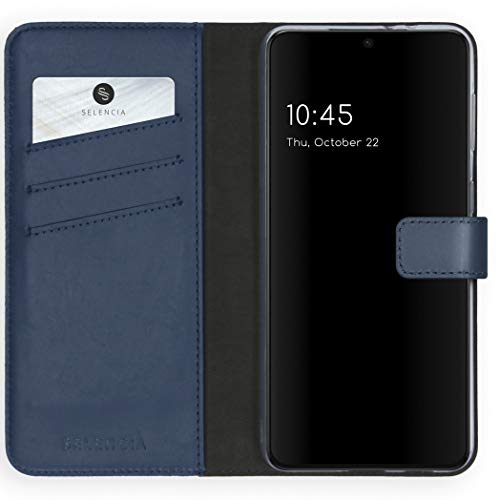 SELENCIA Bookcase Hülle kompatibel mit Samsung Galaxy S21 – Era Leder Handytasche Side Flip Case – Handyhülle aus Rindsleder in Blau [3 Kartenfächer, Magnetverschluss] von SELENCIA