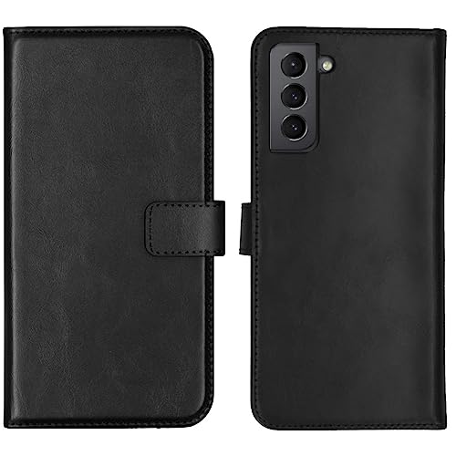 SELENCIA Bookcase Hülle kompatibel mit Samsung Galaxy S21 – Era Leder Handytasche Side Flip Case – Handyhülle aus Rindsleder in Schwarz [3 Kartenfächer, Magnetverschluss] von SELENCIA