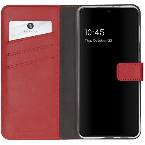 SELENCIA Bookcase Hülle kompatibel mit Samsung Galaxy S21 Plus – Era Leder Handytasche Side Flip Case – Handyhülle aus Rindsleder in Rot [3 Kartenfächer, Magnetverschluss] von SELENCIA