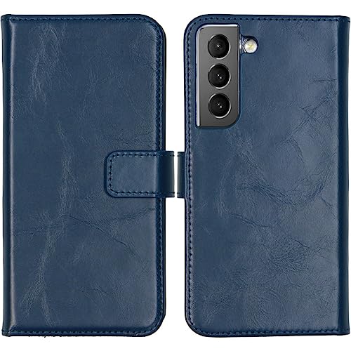 SELENCIA Bookcase Hülle kompatibel mit Samsung Galaxy S22 – Era Leder Handytasche Side Flip Case – Handyhülle aus Rindsleder in Blau [3 Kartenfächer, Magnetverschluss] von SELENCIA