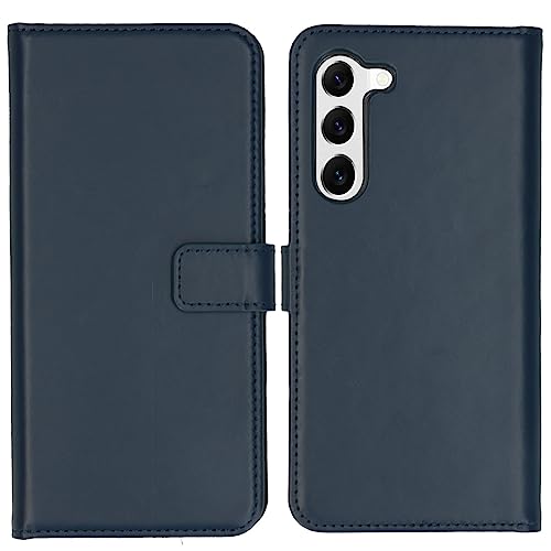 SELENCIA Bookcase Hülle kompatibel mit Samsung Galaxy S23 – Era Leder Handytasche Side Flip Case – Handyhülle aus Rindsleder in Blau [3 Kartenfächer, Magnetverschluss] von SELENCIA