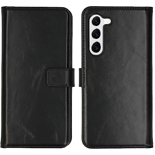 SELENCIA Bookcase Hülle kompatibel mit Samsung Galaxy S23 – Era Leder Handytasche Side Flip Case – Handyhülle aus Rindsleder in Schwarz [3 Kartenfächer, Magnetverschluss] von SELENCIA