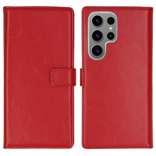SELENCIA Bookcase Hülle kompatibel mit Samsung Galaxy S24 Ultra – Era Leder Handytasche Side Flip Case – Handyhülle aus Rindsleder in Rot [3 Kartenfächer, Magnetverschluss] von SELENCIA