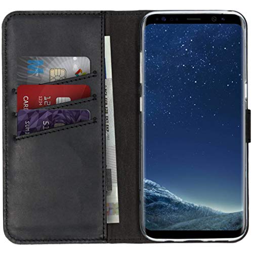 SELENCIA Bookcase Hülle kompatibel mit Samsung Galaxy S8 – Era Leder Handytasche Side Flip Case – Handyhülle aus Rindsleder in Schwarz [3 Kartenfächer, Magnetverschluss] von SELENCIA