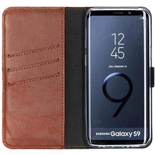 SELENCIA Bookcase Hülle kompatibel mit Samsung Galaxy S9 – Era Leder Handytasche Side Flip Case – Handyhülle aus Rindsleder in Hellbraun [3 Kartenfächer, Magnetverschluss] von SELENCIA