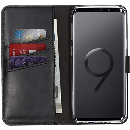 SELENCIA Bookcase Hülle kompatibel mit Samsung Galaxy S9 – Era Leder Handytasche Side Flip Case – Handyhülle aus Rindsleder in Schwarz [3 Kartenfächer, Magnetverschluss] von SELENCIA