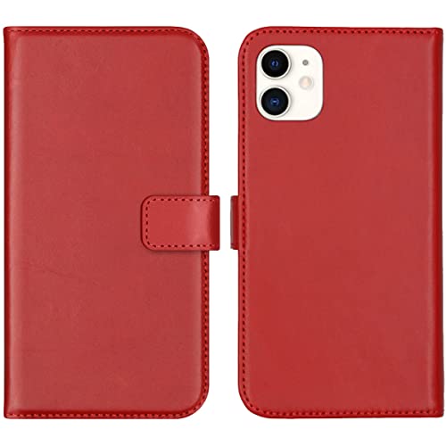 SELENCIA Bookcase Hülle kompatibel mit iPhone 11 – Era Leder Handytasche Side Flip Case – Handyhülle aus Rindsleder in Rot [3 Kartenfächer, Magnetverschluss] von SELENCIA
