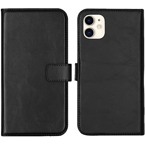 SELENCIA Bookcase Hülle kompatibel mit iPhone 11 – Era Leder Handytasche Side Flip Case – Handyhülle aus Rindsleder in Schwarz [3 Kartenfächer, Magnetverschluss] von SELENCIA
