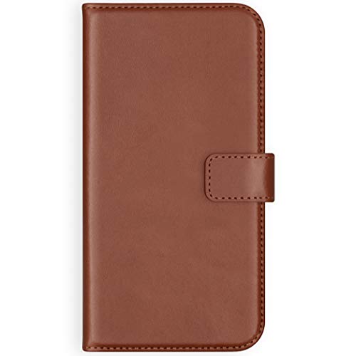 SELENCIA Bookcase Hülle kompatibel mit iPhone 11 Pro – Era Leder Handytasche Side Flip Case – Handyhülle aus Rindsleder in Hellbraun [3 Kartenfächer, Magnetverschluss] von SELENCIA